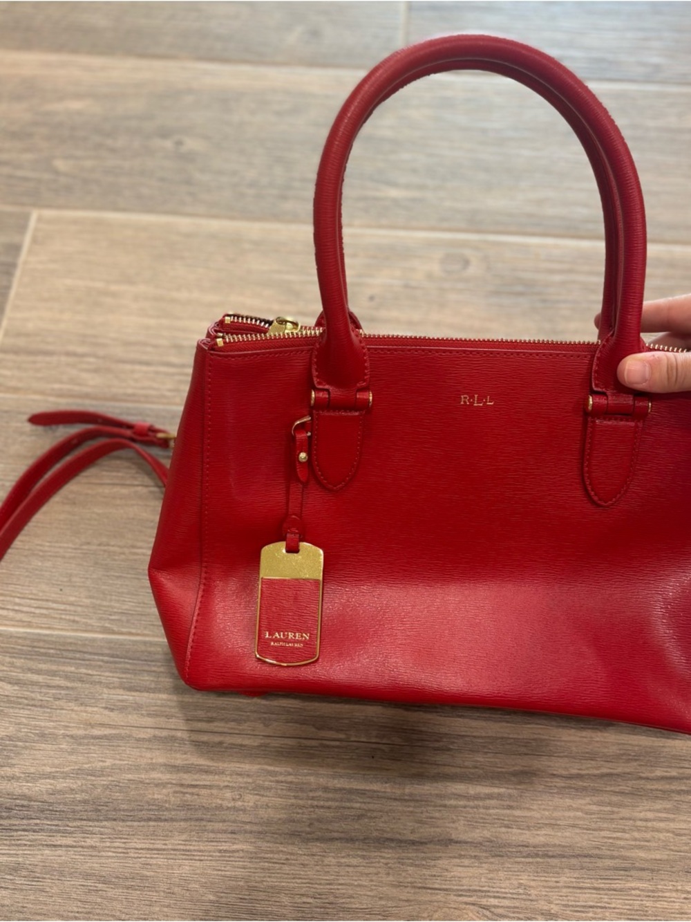 Lauren Ralph Lauren Newbury Red Leather Double Zip Satchel Crossbody LIKE NEW